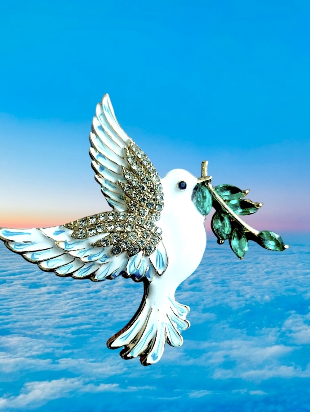 White Enamel Dove Brooch